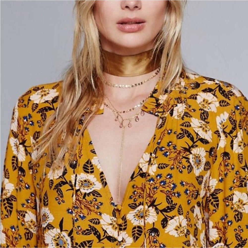 Free People RARE COLOR Magic Mystery Printed Tunic Mini Dress in Gold Floral S